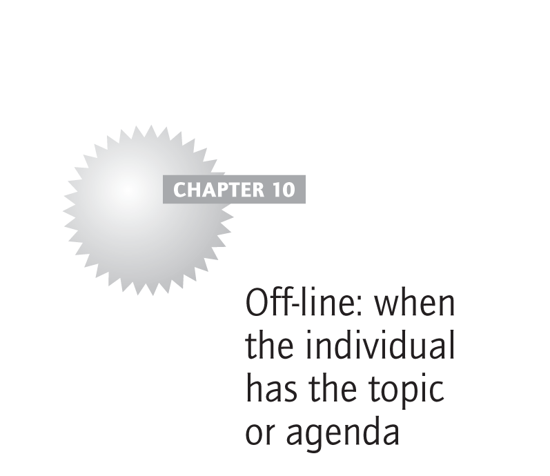 Off-line: when the individual has the topic or agenda
