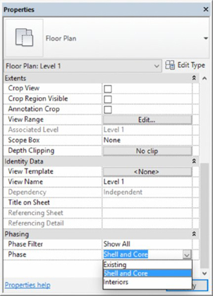 Screenshot shows properties window with details such as extents, identity data, phasing, and link provided for Properties help and apply button.