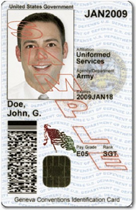Photograph shows Geneva conventions identity card of a US army man named John G Doe. The expiry date of the card is given as 18 January 2009.
