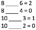 Screenshot shows four equations such as 8 dash 6 equal to 2, 8 dash 4 equal to 0, 10 dash 3 equal to 1 and 10 dash 2 equal to 0.