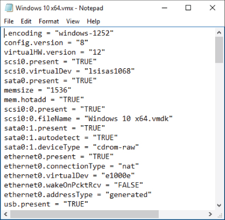 Screen capture of the Notepad application window displaying the editing of the configuration file.