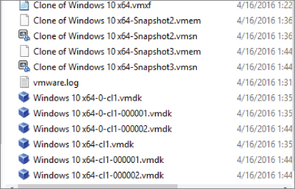 Screen capture of a list of data files as physical files of a second snapshot.