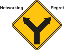 Illustration of two-way arrow marked “Networking” on the left and “Regret” on the right.
