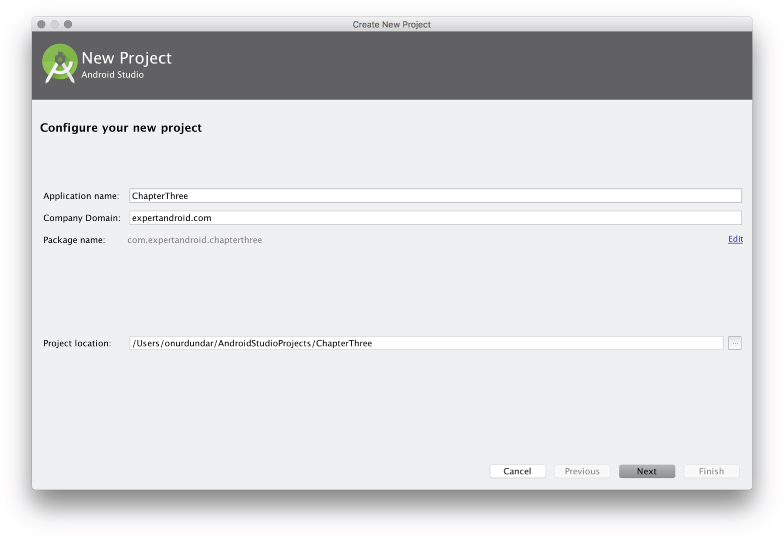 Screenshot of Create New Project window.