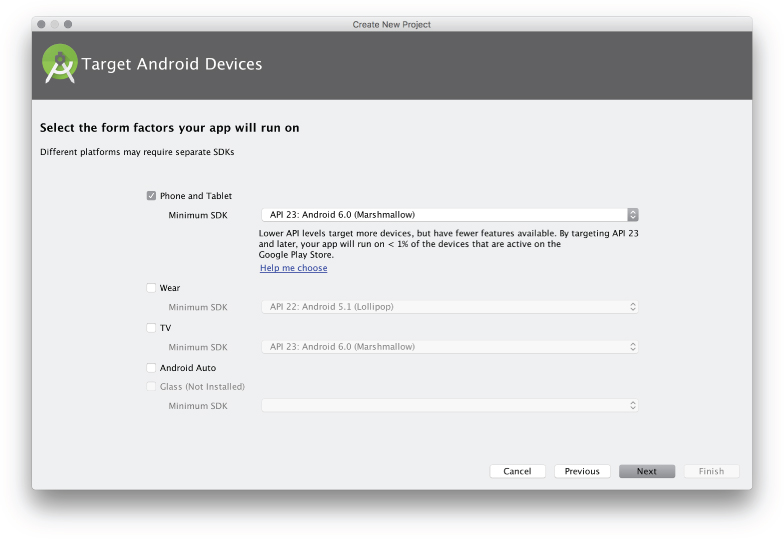 Screenshot of Target device selection window.