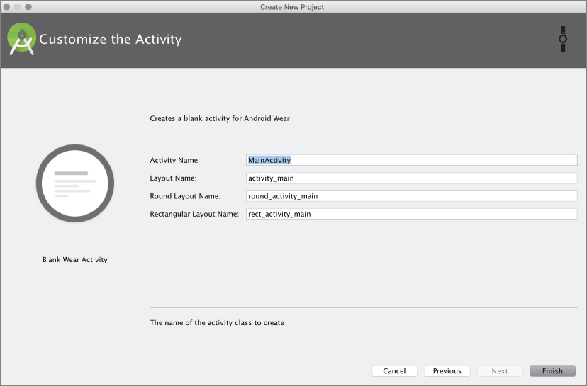 Display of Wear Activity configuration window.