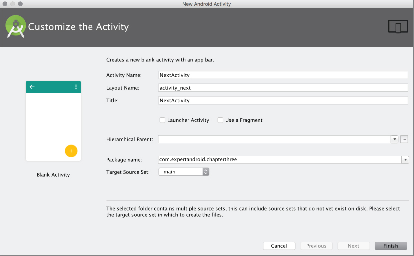 Activity template customization window.