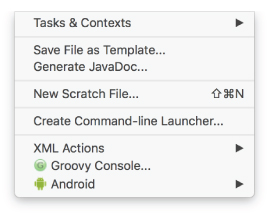 Android Studio Tools menu window.
