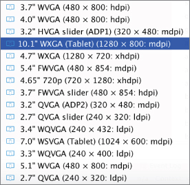 Display of List of generic devices.