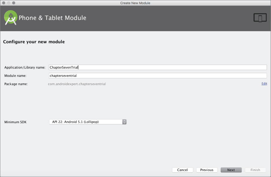 Screenshot showing how to Configure a new Phone & Tablet module.