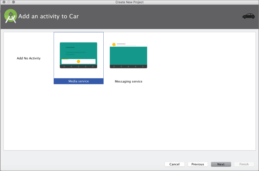 Android Auto activities screen.