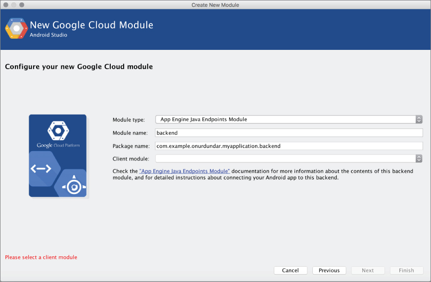 Screenshot of Google Cloud module setup wizard.