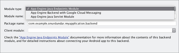 Screenshot of Google Cloud module types.
