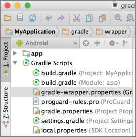 Screenshot showing Gradle scripts after importing an NDK project.