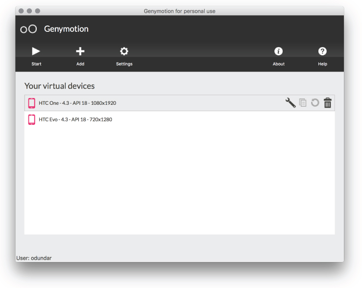 Screenshot of Genymotion application window.