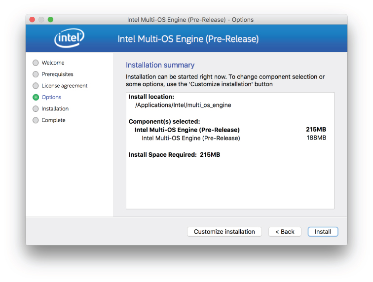 Multi-OS Engine Installation path selection page.