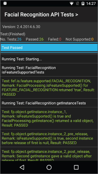 Screenshot showing Facial Recognition API Tests.