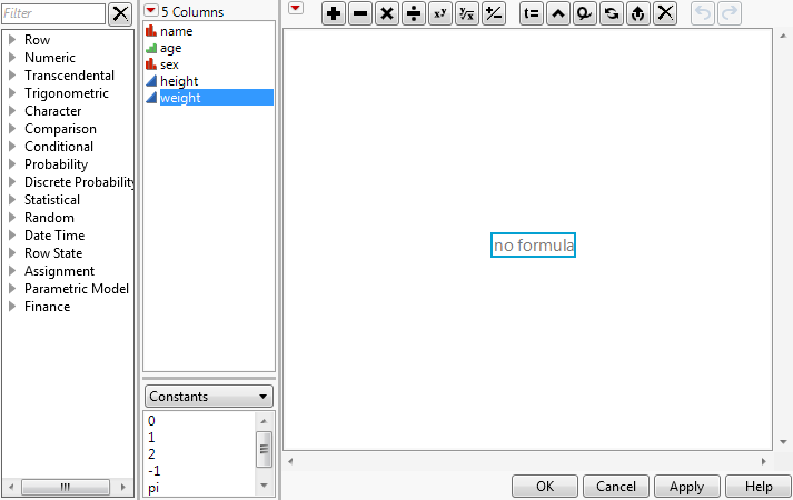 The Formula Element Browser with Constants Selected