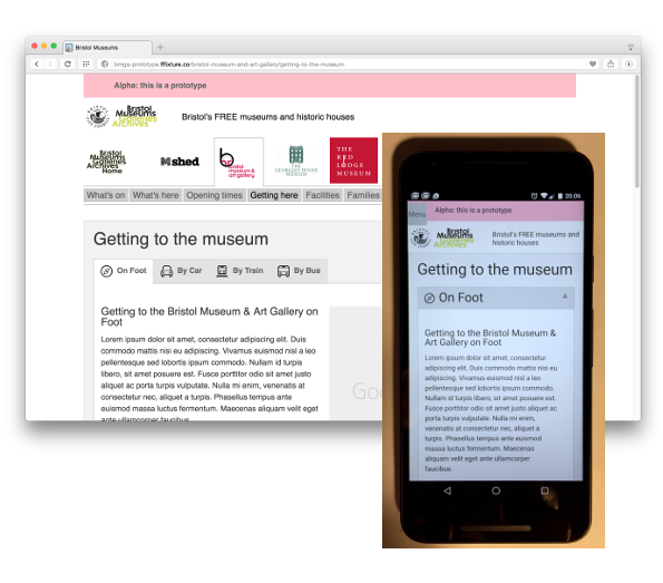 A prototype for a page to help users visit Bristol Museum and Art Gallery on a desktop browser and on a smartphone