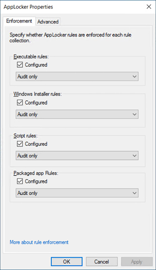 A screen shot shows the AppLocker Properties sheet, on which you configure rules for various application types.