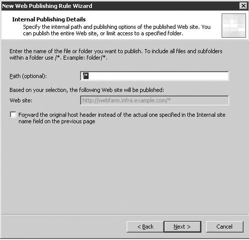 The Internal Publishing Details (Path Name) Page