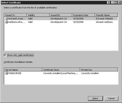The Select Certificate Dialog