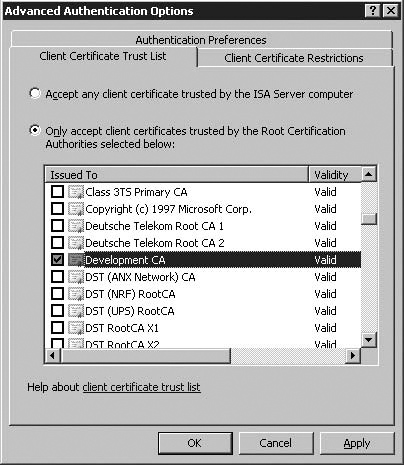 Advanced Authentication Options – Client Certificate Trust List