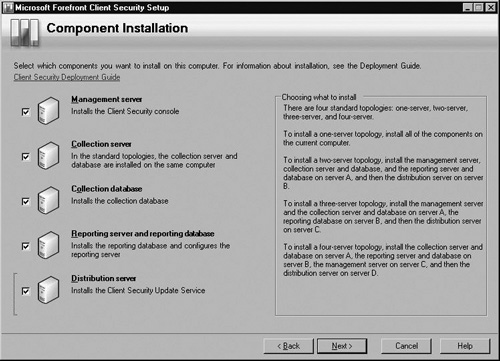 Component Installation Screen