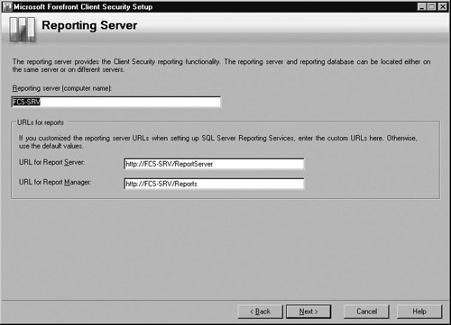 Reporting Server Screen