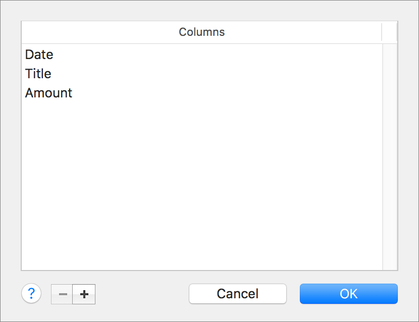 **Figure 26:** Add columns to a new sheet in this dialog.