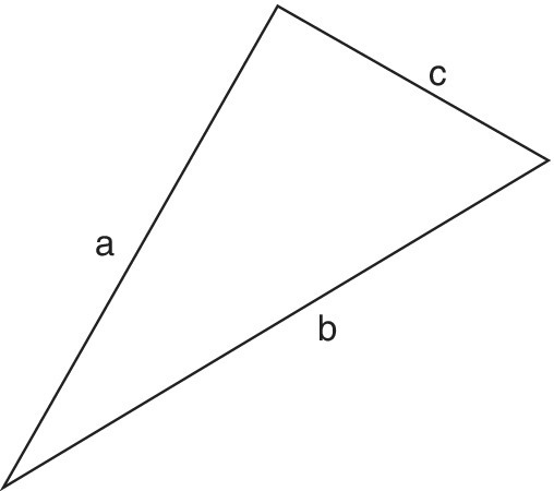 Diagram for perimeter of an acute triangle with each side labeled a, b, and c.