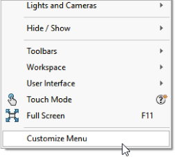 Right–click menu with Customize menu pointed by an arrowhead.