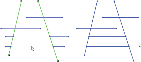 2 Schematics of the Trim Away Inside and Trim Away Outside options, illustrated by 2 pairs of vertical tilted lines with endpoints, plotted with parallel horizontal lines. The horizontal lines are varied in places.