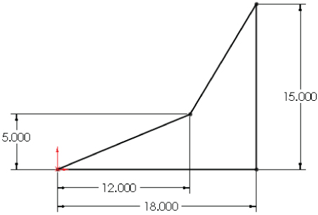Schematic displaying a right angled irregular shape, sort of a triangle, but with a bended hypotenuse. Arrows labeled 5.000, 12.000, 18.000, and 15.000, indicate its diameters.