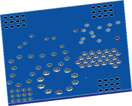 3D Plate with clustered of round holes and hex holes.