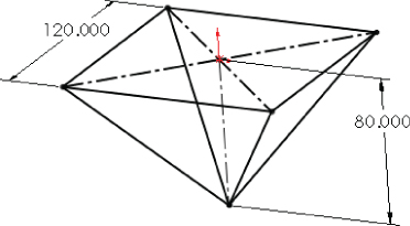 Sketch displaying a square with lines down connecting the three corners of the square. Dimensional arrows are labeled 120.000 and 80.000