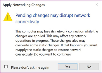 Screenshot illustration of Apply Network Changes warning that pending changes may disrupt network connectivity.