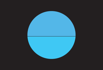 Illustration displaying a circle inside a solid rectangle. The circle is divided into halves. The top half of the circle is darker, while the bottom half lighter.