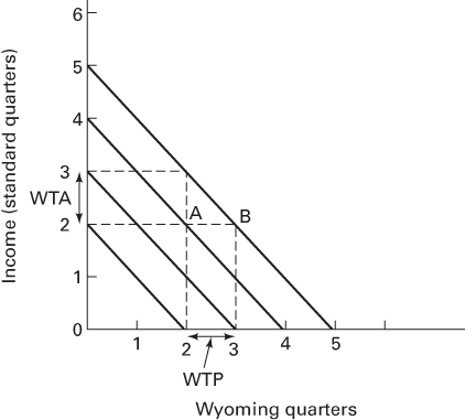 Graphical illustration of WTA–WTP: Perfect Substitutes