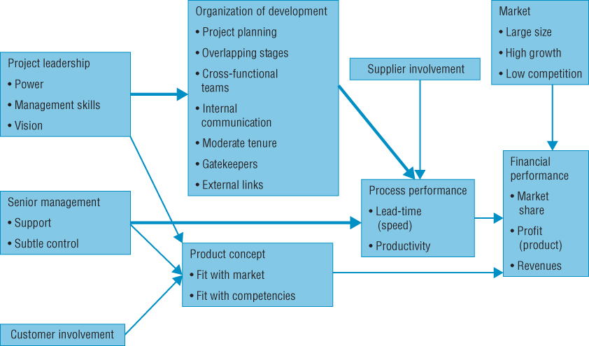 Schematic illustration summarizing the key factors influencing the success of new product development.