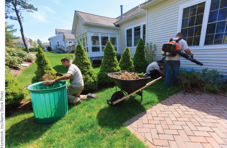 Photo illustration of three garden cleaners working to clean a garden.