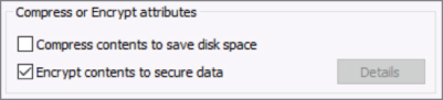 Screenshot for configuring the Encrypting File System (EFS) on a folder editor by selecting a check box to encrypt the contents to secure data.