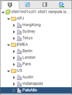 Snipped image with a tab selected displaying folders labeled APJ, EMEA, and US. PaloAlto is highlighted under US folder.