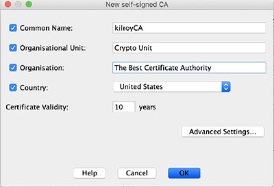 The figure shows a snapshot illustrating how to create certificate authority (CA), using Simple Authority.