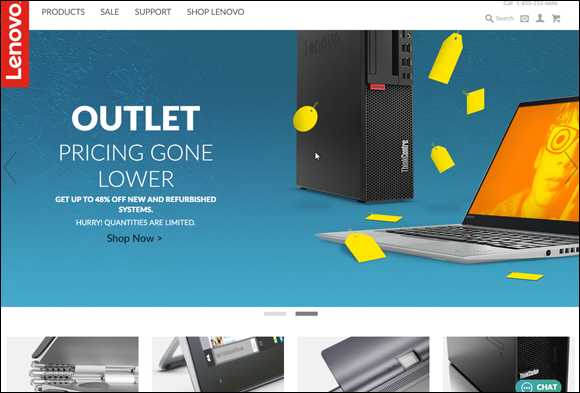 Screen capture of Lenovo’s manufacturer’s website with the different products listed with images and features represented.