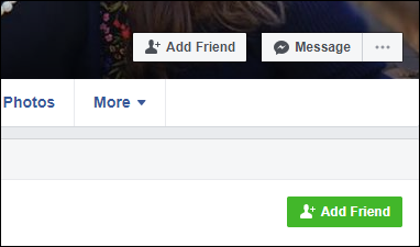 Screen capture of a profile on Facebook with Add Friend and Message buttons with icons.