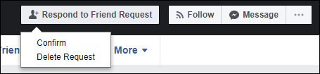 “Screen capture of Respond to Friend Request box on Facebook with a lower box that gives you the option to Confirm or Delete Request.”