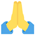 Digital capture of an emoji of prayers folded hands with two hands joined at the palms with fingers pointing upwards.