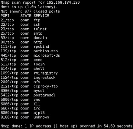 Window shows command Starting Nmap 7.40 (https://nmap.org ) at 2018 -01-08 15:08 EST. Nmap scan report for myhost (192.168.107.9). Host is up (0.033s latency). Not shown:997 filtered ports. PORT�� STATE SERVICE. 22/t c p open s s h. 80/tcp open http. 443/tcp open https.�