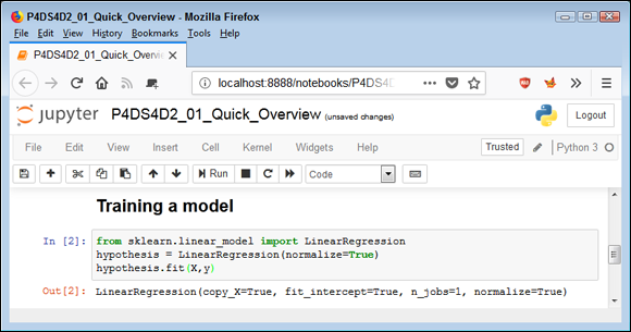 Screenshot of the Mozilla Firefox page displaying how to use a variable content to train a linear regression model.